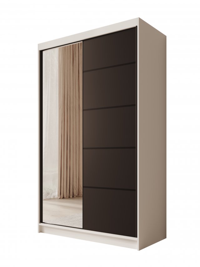 SW-CAS-120 cm - WB Schwebetürenschrank mit Spiegel,Weiß matt/Schwarz matt