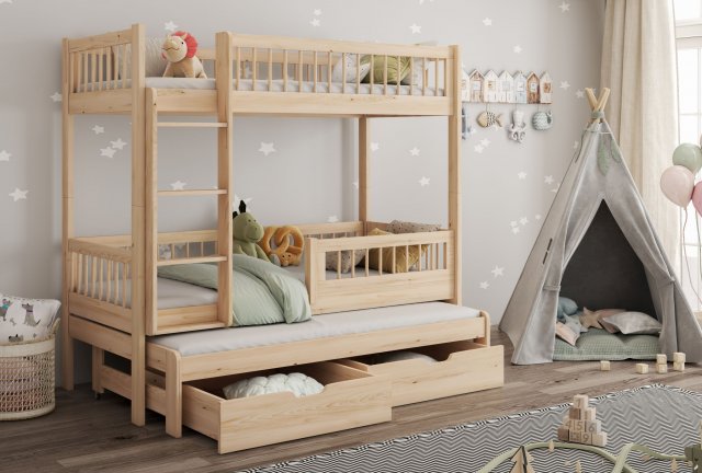 Evan 90x200 Triple bunk bed with mattress,Pine