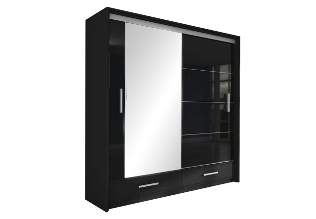 MARSYLIA 203 Sliding door wardrobe,Black matte/black glossy