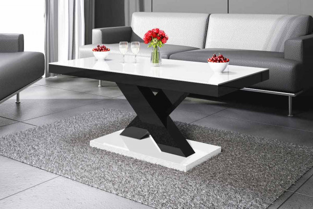 Xenon mini Coffee table (White/black gloss/Top white gloss)