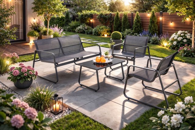 18095 Dārza mēbeļu komplekts (dīvāns + 2 krēsli + kafijas galdiņš),tumši pelēks/gaiši pelēks