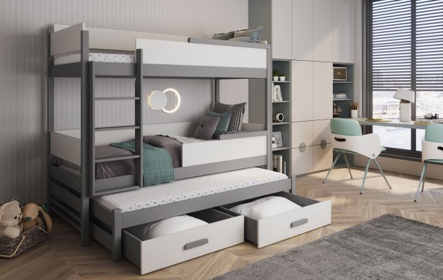 QUATRO Triple bunk bed with mattress Acryl Graphite/white