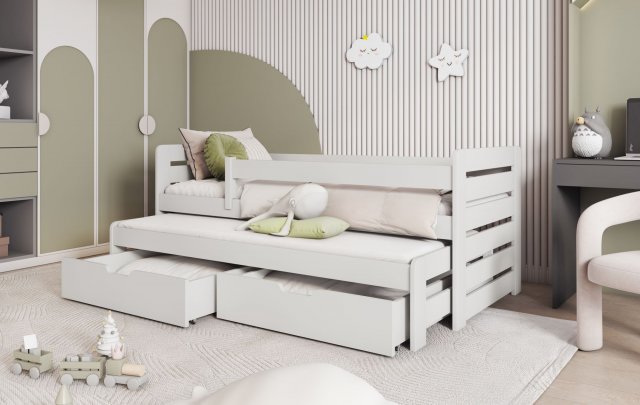 TOMASZ II Kinderbett mit 2 Matratzen und 2 Schubladen,weiß