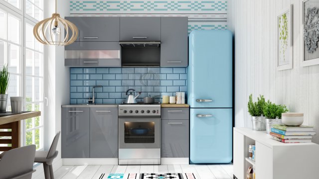 TIFANY 180 см Kухня Белый мат/серый глянец