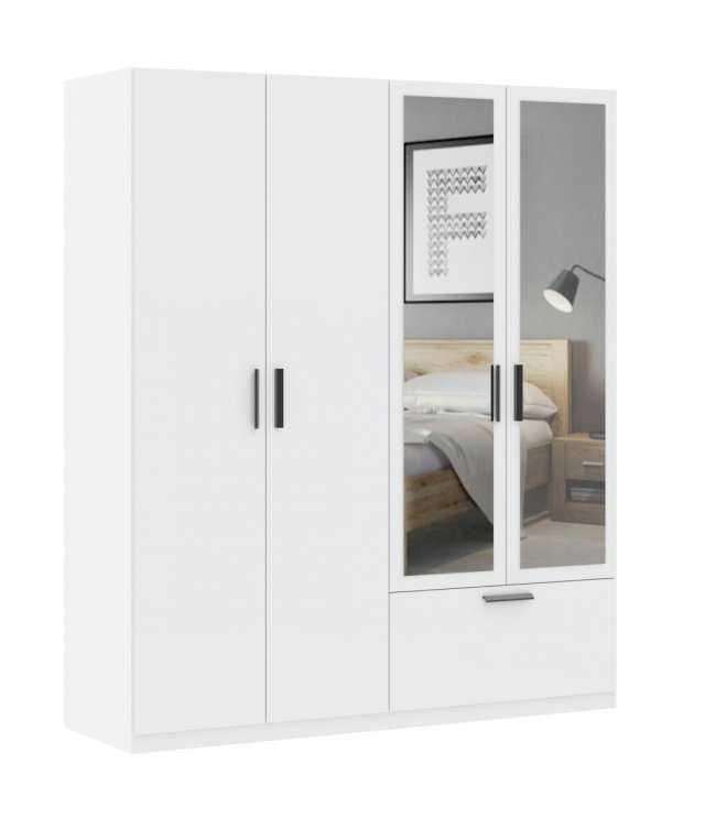 INTERLIT SZF 4D1S LUS Шкаф с зеркалом,4 дверцами и 1 ящиком,белый матовый