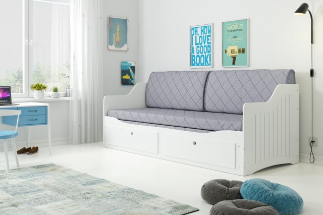 GRAND- Divvietīga bērnu gulta ar diviem matračiem 200x80/160cm,balts