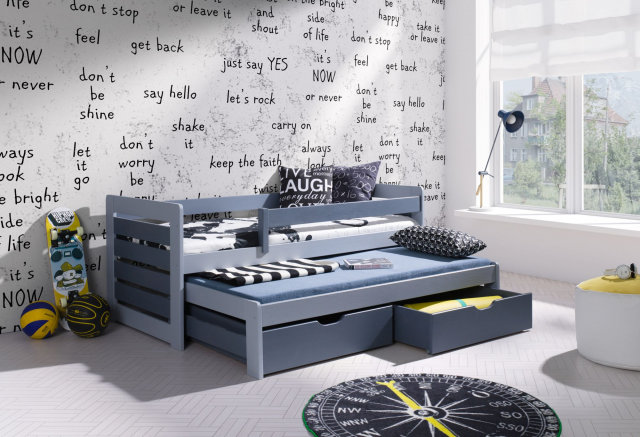 TOMASZ II Bērnu gulta ar diviem matračiem Pelēks akrils/grafīts akrils