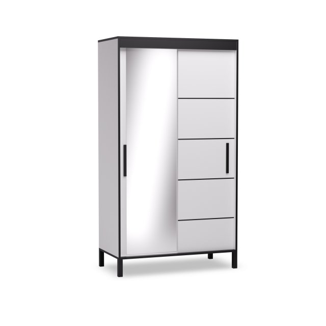 SW-BLL-120- W Skapis ar bīdāmām durvīm un spoguli,balts/melns