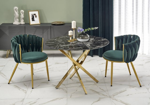 RAYMOND 2 Round table color: top - black marble, legs - gold