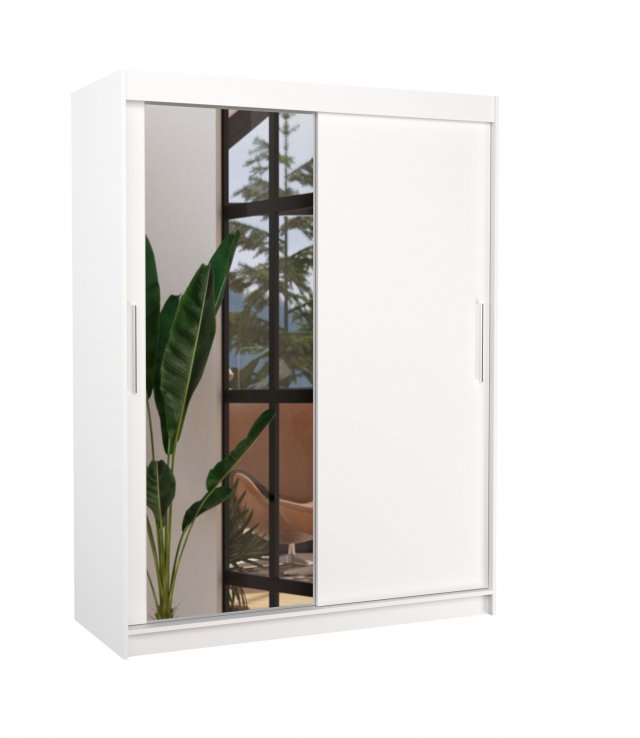 SW-BIA-W- 150 cm Шкаф-купе с зеркалом,Белый матовый