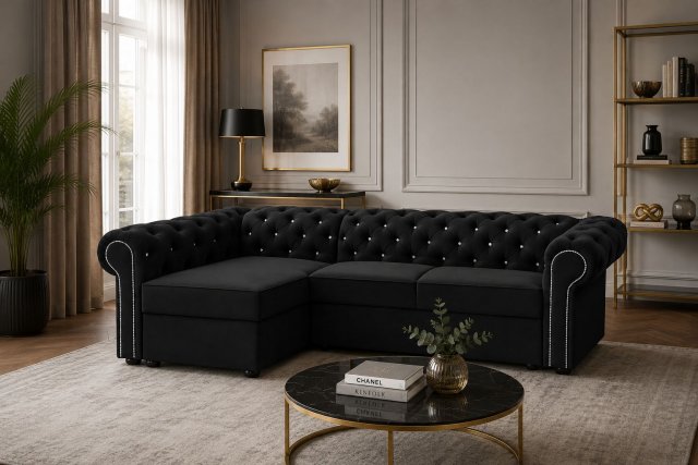 VAL/ XL z.f.sp pr.bok Chesterfield (glass buttons) Corner sofa