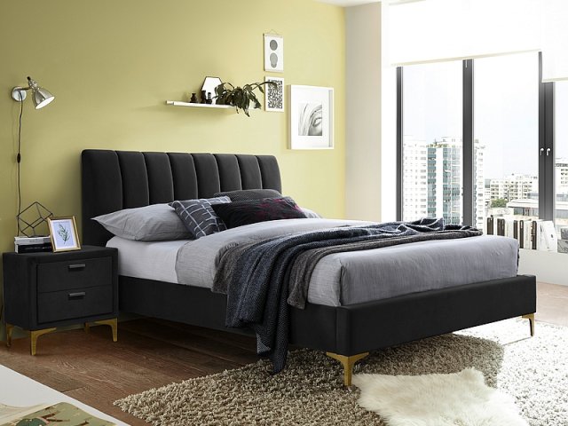 MIRAGEV 160 -160X200 Bed (TAP. 186 Velvet black/gold)