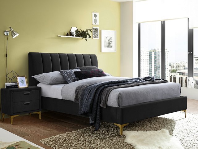 MIRAGEV 160 -160X200 Bed (TAP. 186 Velvet black/gold)