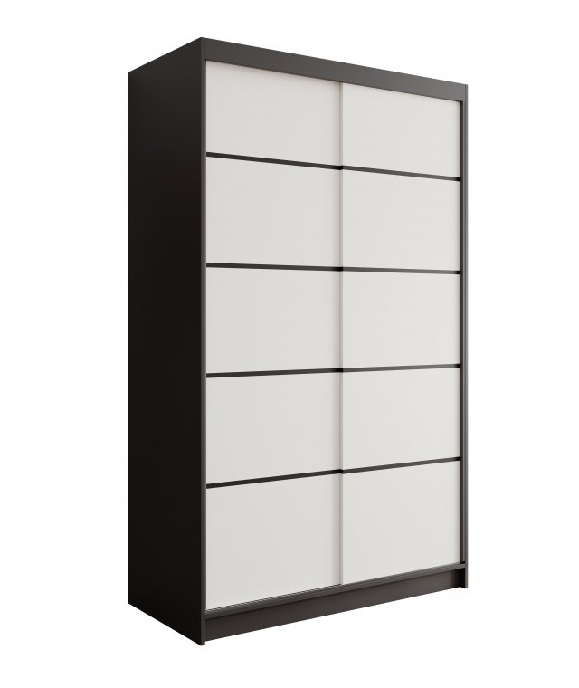 SW-LIZ 120 cm Schwebetürenschrank,Schwarz matt/Weiß matt
