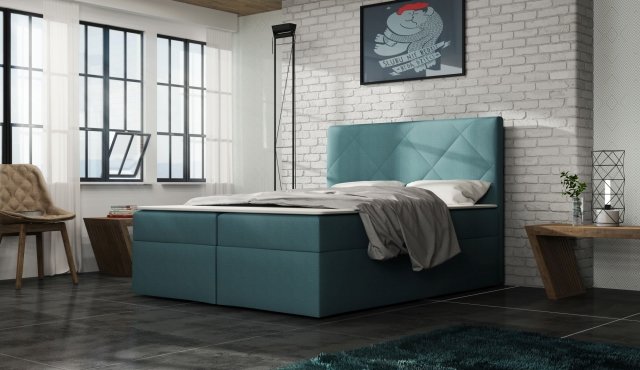 FALO Box Springs 140x200 Divguļamā gulta ar veļas kasti (tirkīzs audums olaf 17)