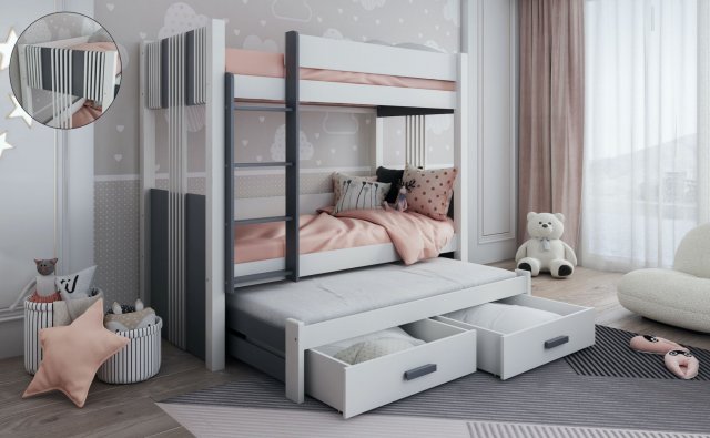 ARTEN III 80x180 Triple bunk bed with mattress White/graphite acrylic