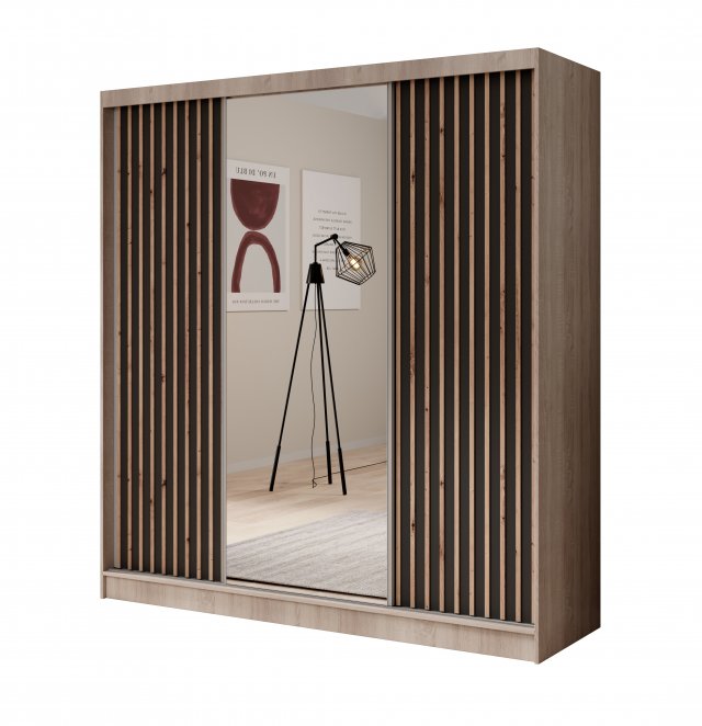 SW-IDA-200 cm SB Sliding wardrobe with mirror,Sonoma/Black matt