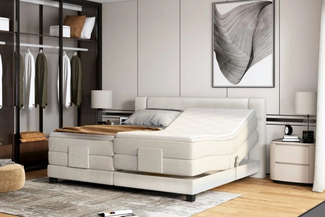 REY- Box springs 140x200+Top H4 70x2 Boxspringbett Kopf- und Fussteil elektromotorisch verstellbar,inklusive Matratze