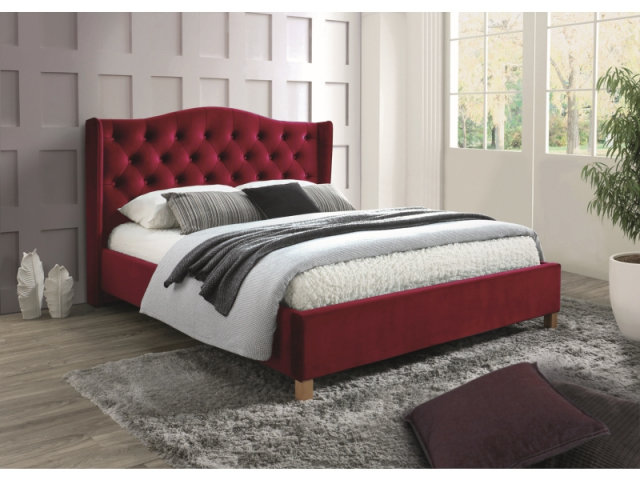 Aspen 160 Bed with wooden frame (Bluvel 59 Velvet Bordo)