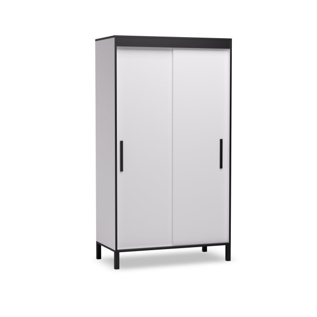 SW-BRI-120- W Skapis ar bīdāmām durvīm un spoguli,balts/melns
