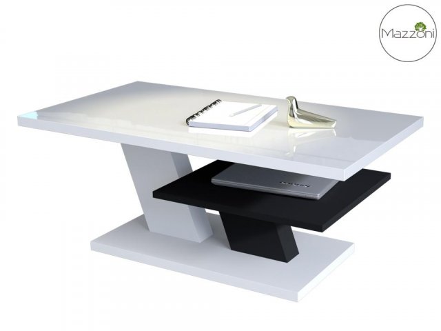 CLIFF law Журнальный столик с полкой,белый глянец/черный матовый
