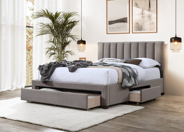 28039, 140x200 Двуспальная кровать с 3 выдвижными ящиками,Velvet беж