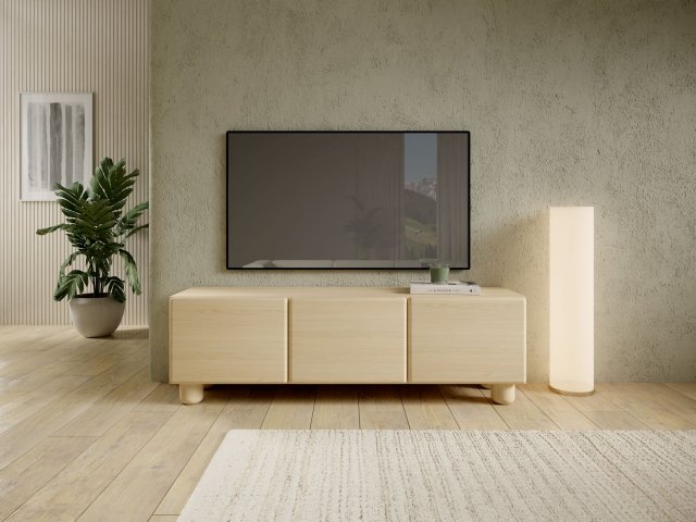 Style-Japandi G TV-Lowboard mit 3 Klappen und abgerundeten Fronten