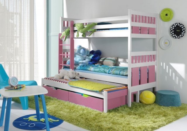 MAKSYMILIAN Triple bunk bed with mattress White/pink acrylic