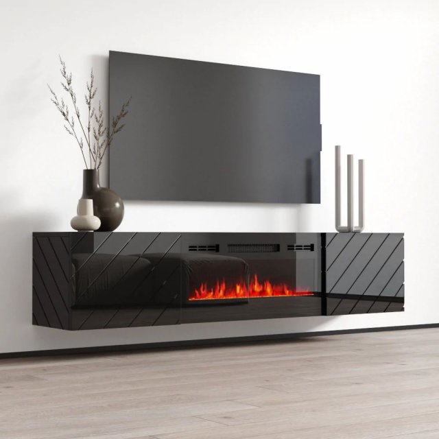 LUXE-EF RTV black + kamin black ТВ тумба