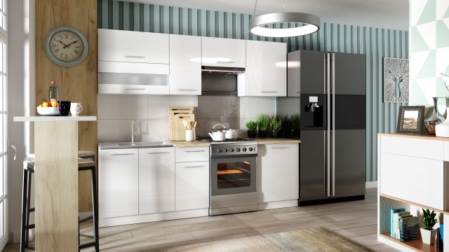 TIFANY 240 cm Virtuves iekārta Balts mat/balts glancēts