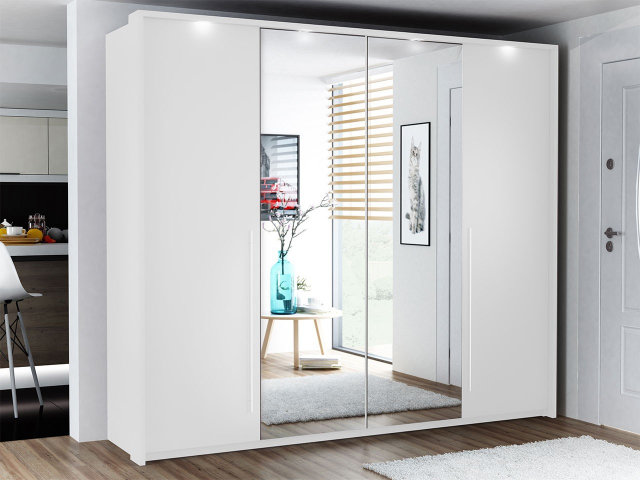 Brema 255 Sliding door wardrobe with lighting (white)