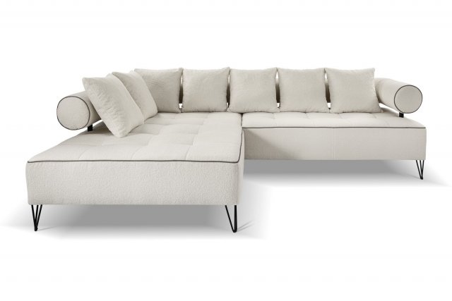 VIVIENE L NAR Угловой диван (CREME – Lambi 08 + brown eco-leather piping)