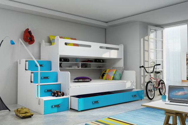 Stockbett für Jugendliche Max 3,120x200,mit Matratze und Schublade,blau