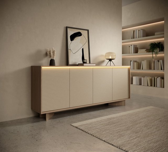 Style-Japandi B Kumode ar 4 durvīm un apgaismojumu