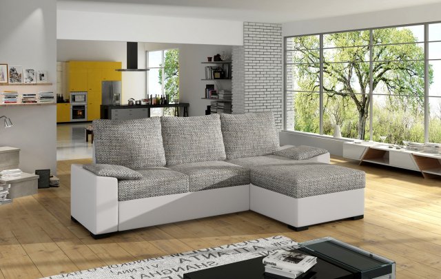 Luso LS01 Stūra dīvāns Universal L/R (Berlin 01/Soft 17 pelēks/balts)