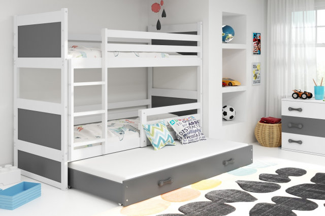 Riko III 190x90 Bunk bed with three mattresses White