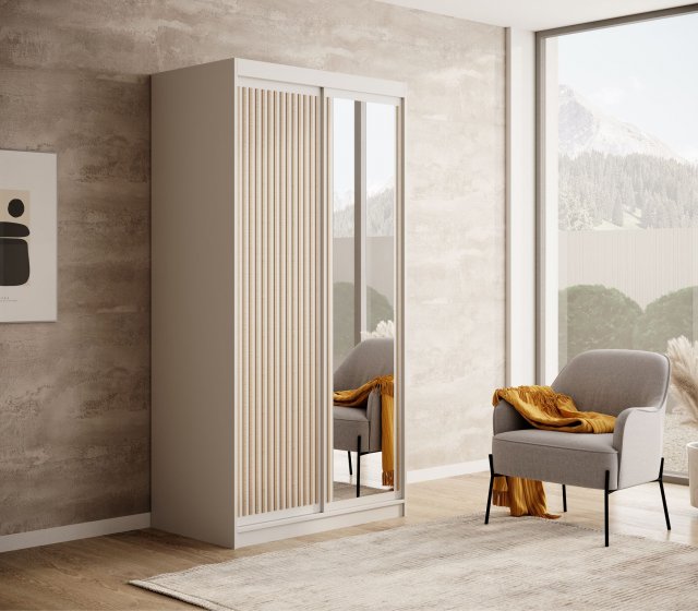 SW-DEL-W 100 cm Sliding wardrobe with mirror,White matt,Artisan