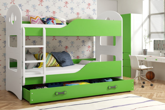 Domenik Bunk bed with mattress 190x80 white/green
