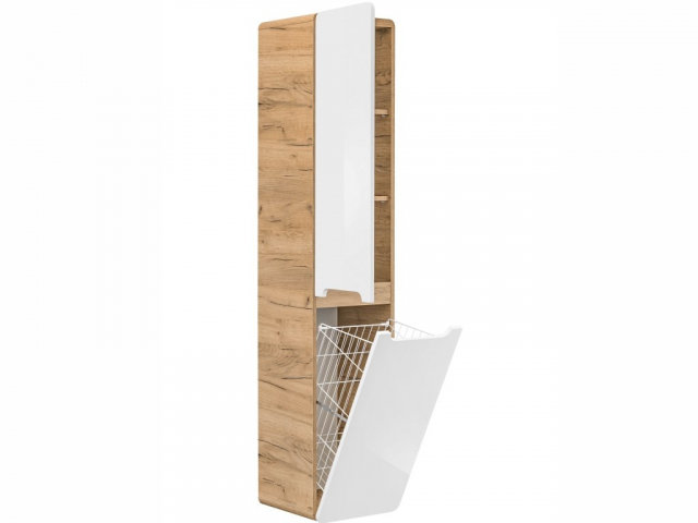 Abura White/Oak Craft 804 Tall bathroom cabinet with laundry basket