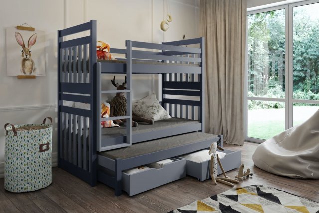SAMBOR 3 Triple bunk bed with mattress graphite/grey