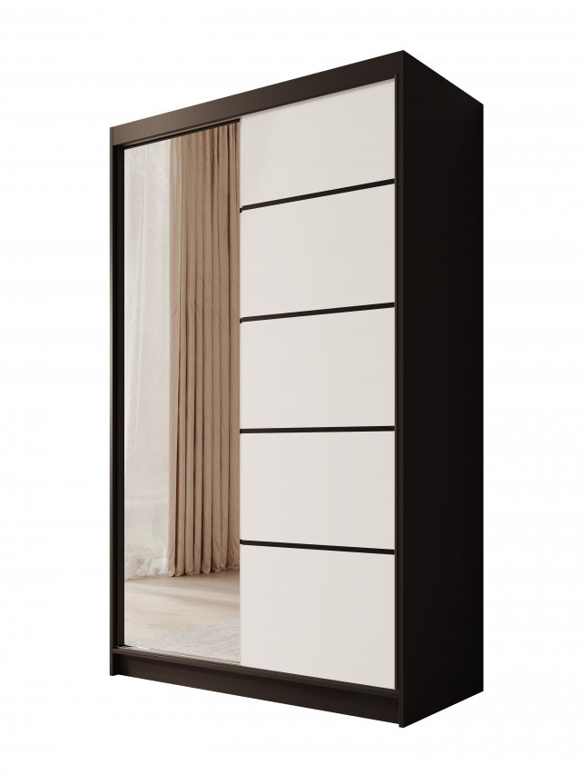 SW-CAS-120 cm - BW Schwebetürenschrank mit Spiegel,Schwarz matt/Weiß matt