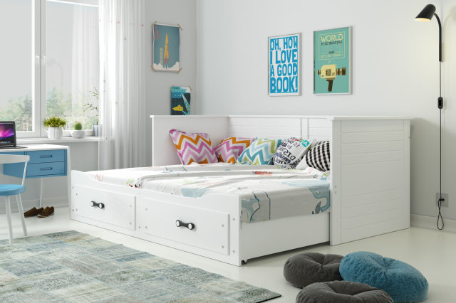 GERMES- 13111 Divvietīga bērnu gulta ar diviem matračiem 200x80 balts