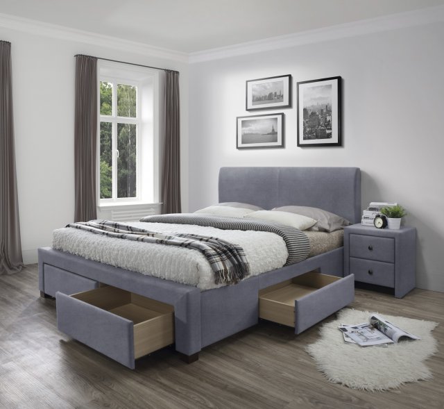 Madena 3 160 Bed with wooden frame (Velvet Grey)