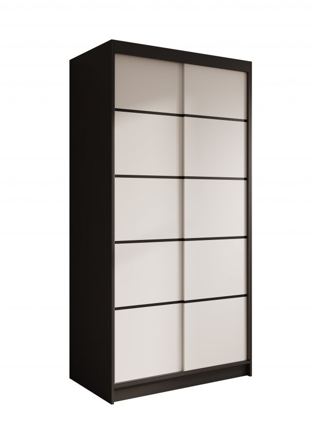 SW-VER 100 cm Schwebetürenschrank,Schwarz matt/Weiß matt