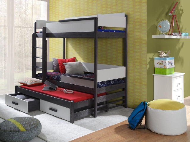 QUATRO Triple bunk bed with mattress Graphite/grey