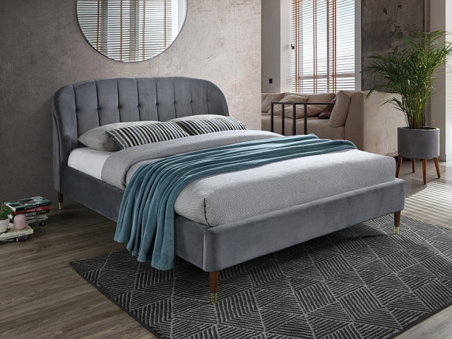 LIGURIAV160 Bed with wooden frame (Bluvel 14 Velvet Grey)