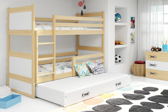 Riko III 190x90 Divstāvu gulta ar trīs matračiem Priede