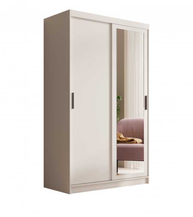 SW-HAI 120 cm W Skapis ar bīdāmām durvīm un spoguli,Balts matēts
