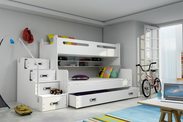 Stockbett für Jugendliche Max 3,120x200,mit Matratze und Schublade,weiß