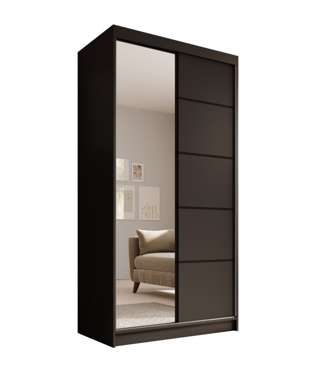 SW-LAU 100 cm Schwebetürenschrank mit Spiegel,Schwarz matt